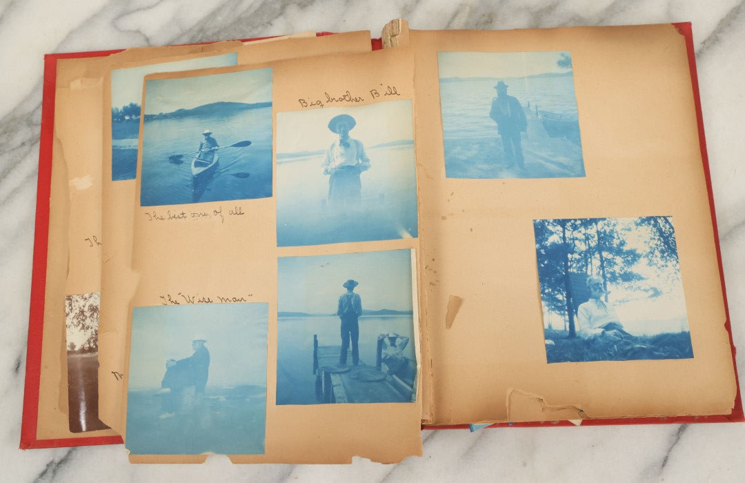 Lot 133 - Antique Red Scrapbook Photo Album With Many Cyanotype And Snapshot Photographs Including Lake Winnipesaukee, New Hampshire, Circa 1900-1905 (All Pages Pictured)