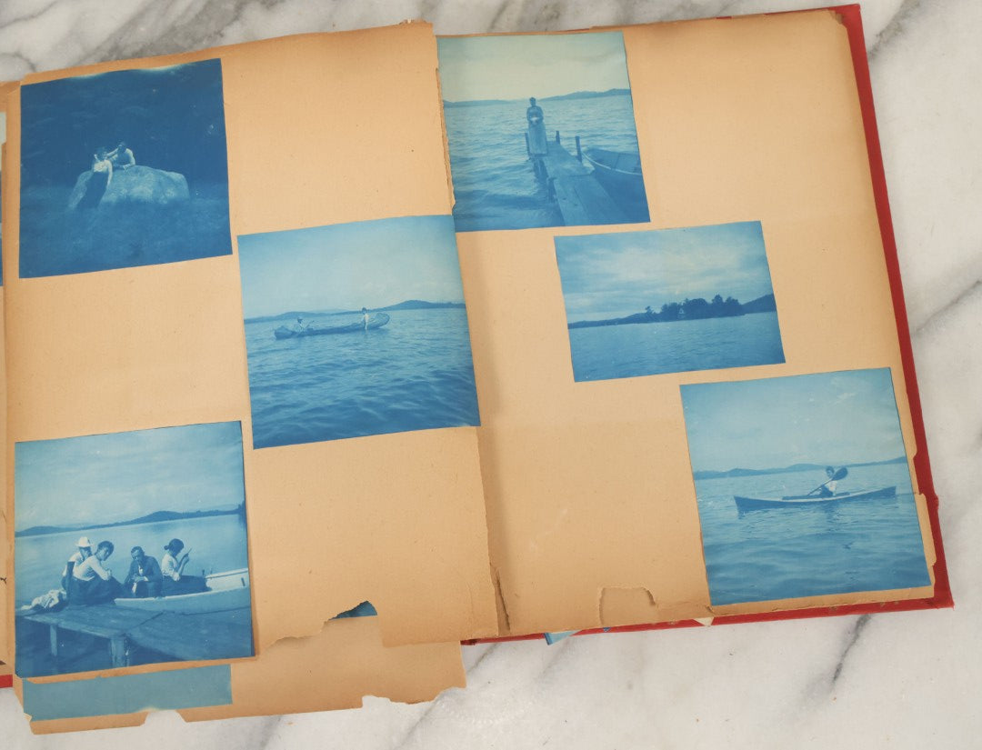 Lot 133 - Antique Red Scrapbook Photo Album With Many Cyanotype And Snapshot Photographs Including Lake Winnipesaukee, New Hampshire, Circa 1900-1905 (All Pages Pictured)