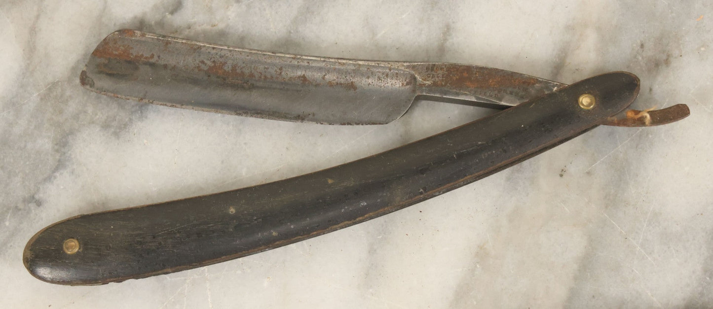 Lot 141 - Junk Drawer Lot, Grouping Of Five Antique Straight Razors And Three Razor Cases, Including Bone Handles, Mostly Poor Condition, Note Rust To Blades, Chips To Blades And Handles, As Found