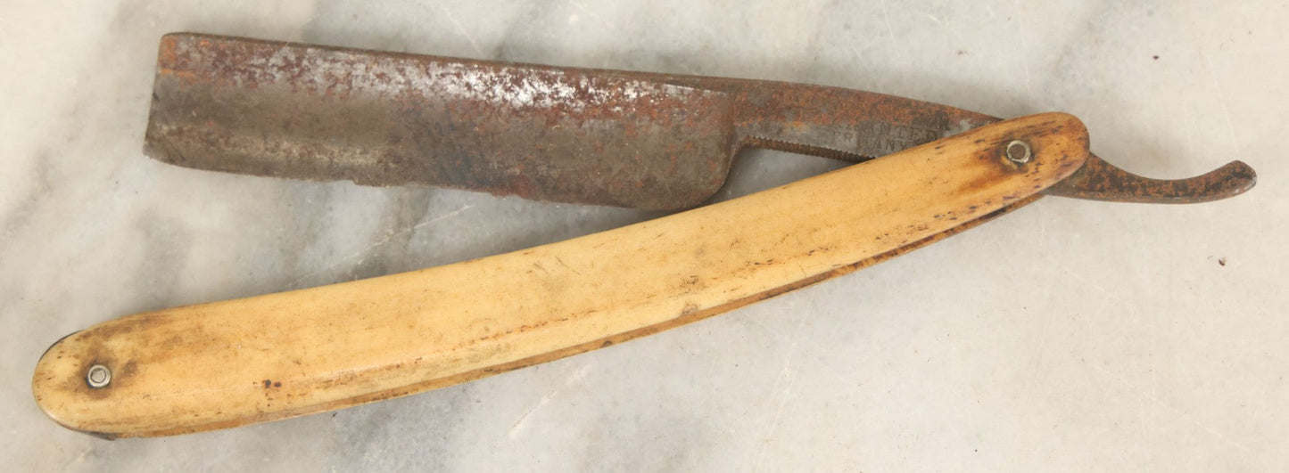Lot 141 - Junk Drawer Lot, Grouping Of Five Antique Straight Razors And Three Razor Cases, Including Bone Handles, Mostly Poor Condition, Note Rust To Blades, Chips To Blades And Handles, As Found