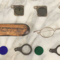 Lot 145 - Junk Drawer Lot, Grouping Of Miscellaneous Optical Items, Including Glasses With Case, Unknown Glass Lenses, Etc., As Found