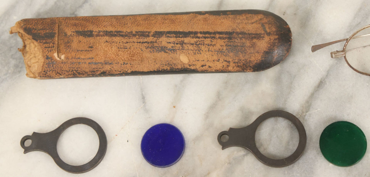 Lot 145 - Junk Drawer Lot, Grouping Of Miscellaneous Optical Items, Including Glasses With Case, Unknown Glass Lenses, Etc., As Found