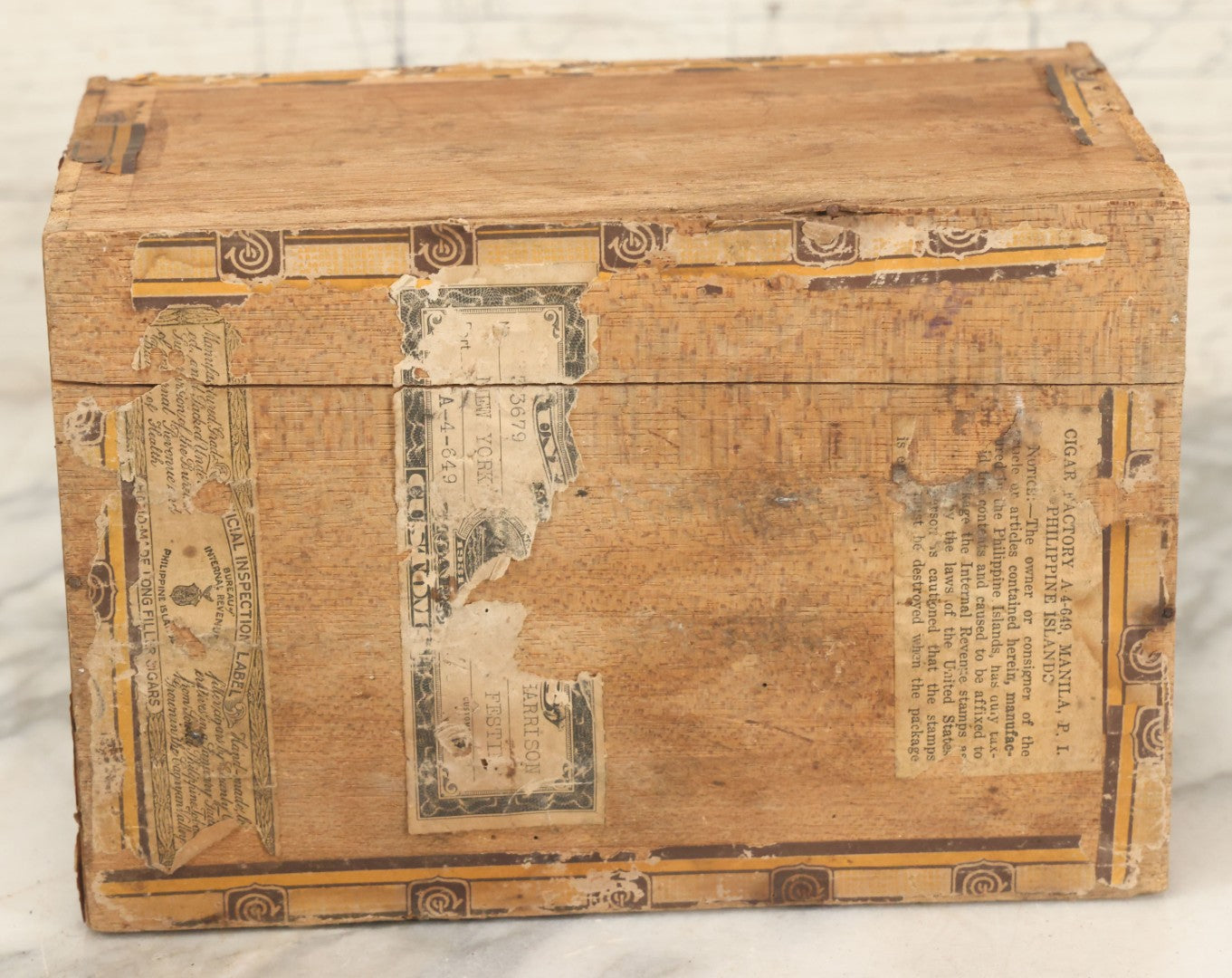 Lot 146 - Vintage "La Fragancia" Wooden Cigar, Tobacco Box With Paper Label, As Found, Note Wear Throughout