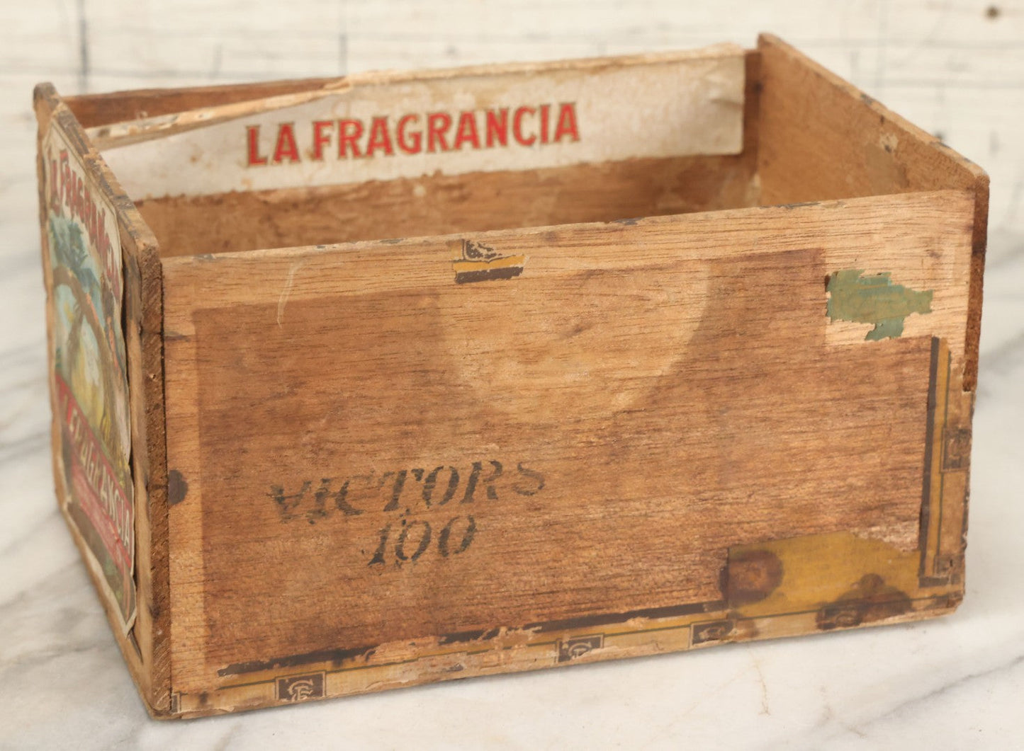 Lot 146 - Vintage "La Fragancia" Wooden Cigar, Tobacco Box With Paper Label, As Found, Note Wear Throughout