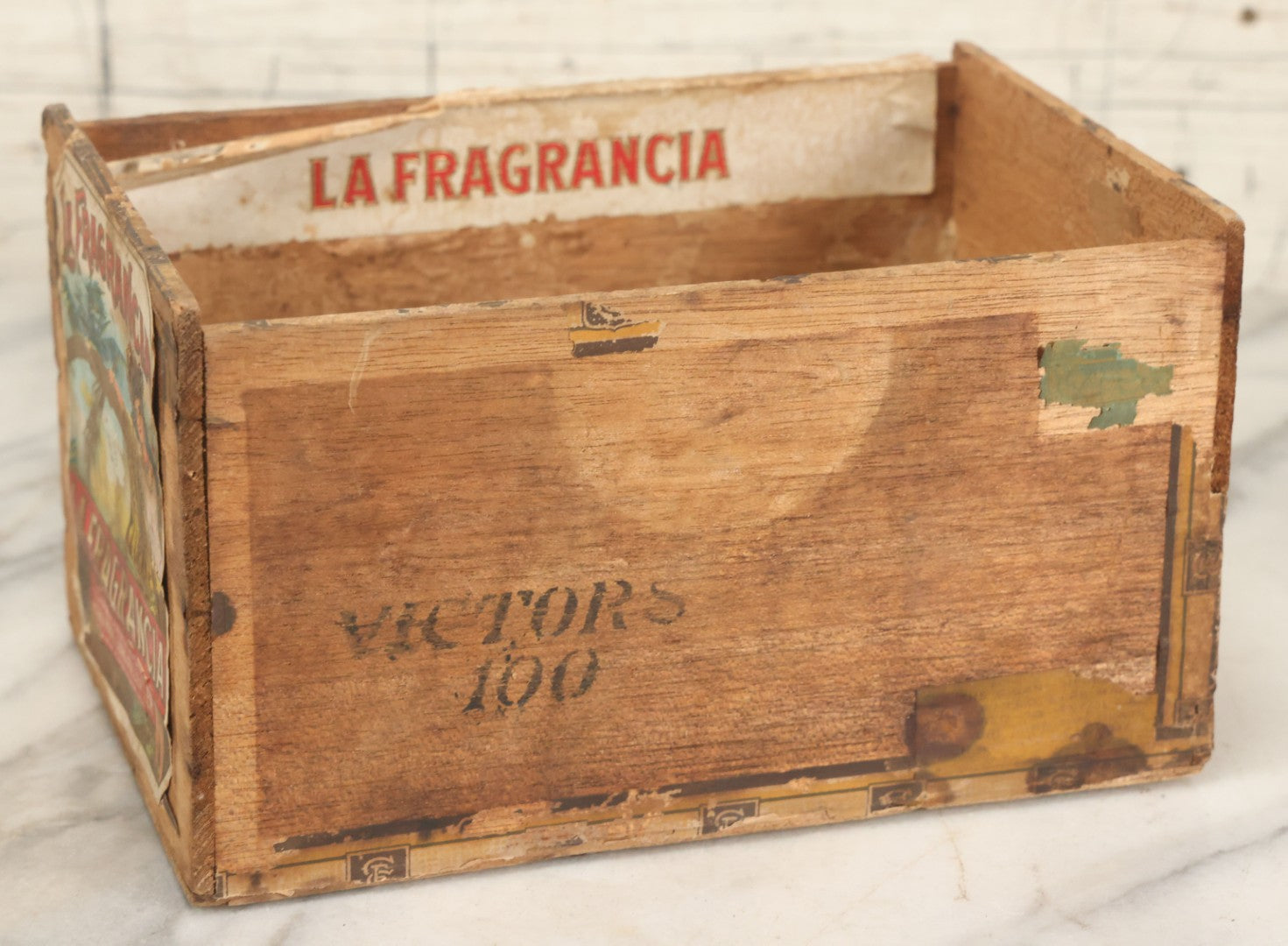 Lot 146 - Vintage "La Fragancia" Wooden Cigar, Tobacco Box With Paper Label, As Found, Note Wear Throughout