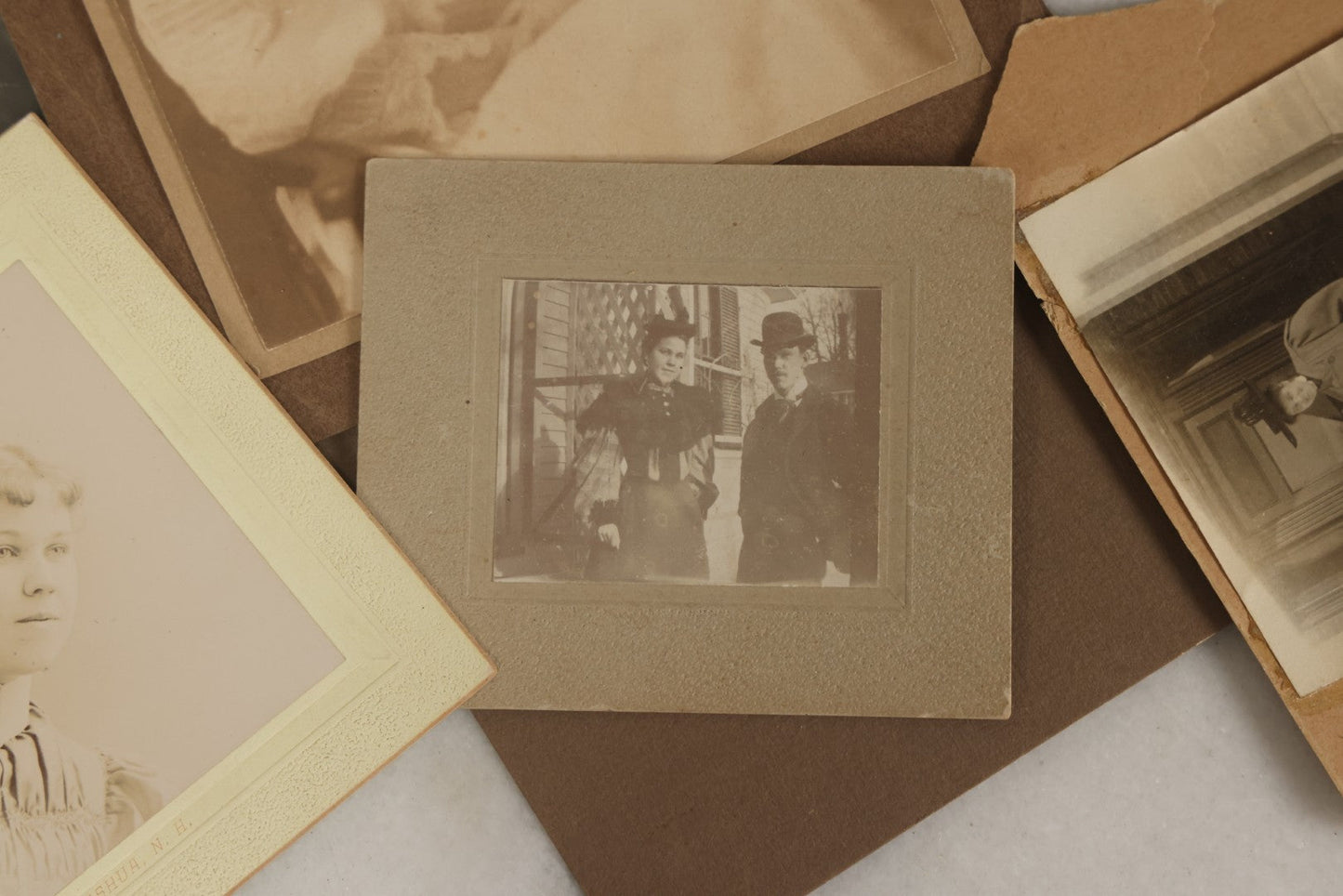 Lot 178 - Grouping Of 10+ Miscellaneous Boarded Antique Photographs And Snapshots, Including Women, Interiors, Photographs Of Homes And More