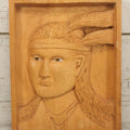 Lot 016 - Vintage Folk Art Hand Carved Wooden Plaque Depicting A Native American Man, Painted Eye Color, Artist Signed, D. Byard, 1987