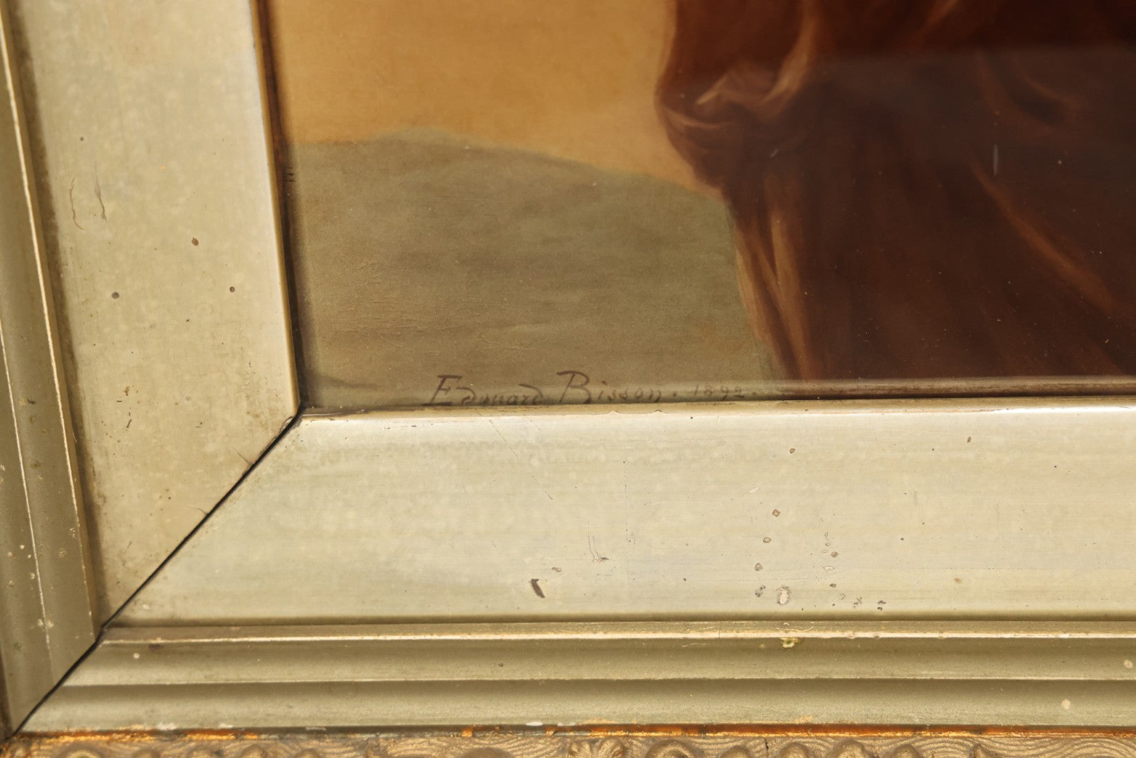 Lot 019 - Antique Framed Sepia-Toned Print Behind Bubble Glass, Romantic Woman In Flowing Dress, Ornate Gilded Frame, Victorian Era Art, After Edward Bisson, 1892, 12-5/8" x 15-1/8"