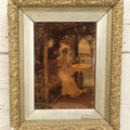 Lot 020 - Antique Framed Sepia-Toned Print Behind Bubble Glass, Romantic Scene With Man And Woman Flirting, Ornate Gilded Frame, Victorian Era Art, After W. Menzler, 1896, Note Crack In Lower Left Glass, 12-1/4" x 15-1/4"