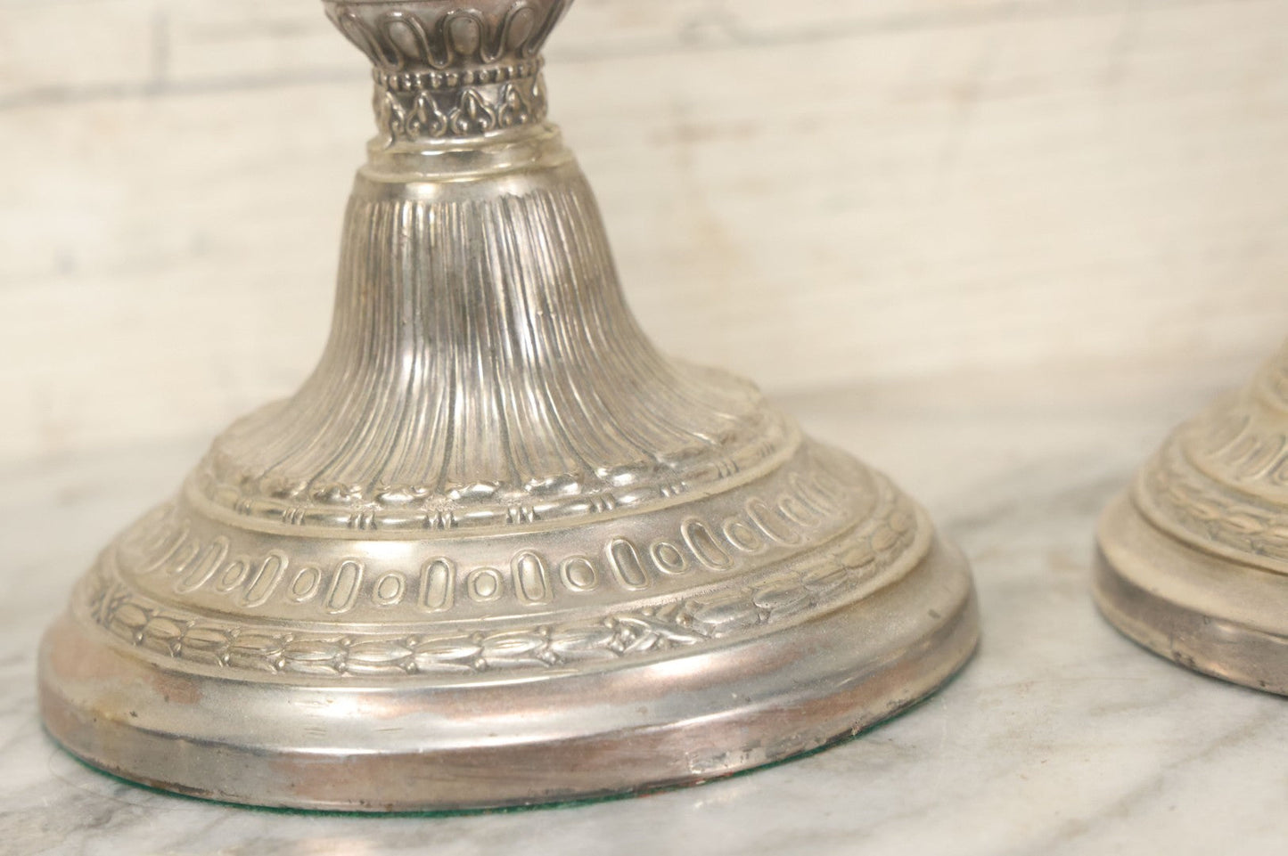Lot 027 - Pair Of Vintage Raimond Silverplate Candlesticks, Ornate Baroque Style, Goat Head Motif, Made In Japan