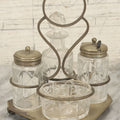 Lot 033 - Antique E.P.N.S. Silverplate Cruet Set, Etched Glass Bottles, Ornate Caddy, Victorian Tableware