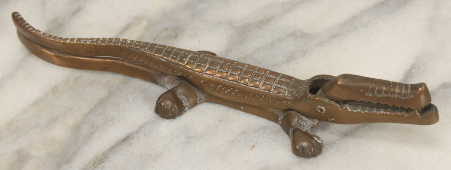 Lot 035 - Vintage Brass Alligator Nutcracker, Figural Design, Hinged Jaw, Kitchen Tool