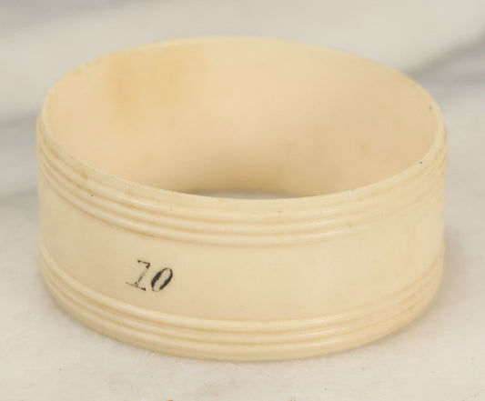 Lot 051 - Antique Carved Bone Scrimshaw Napkin Ring, Numbered "10", Decorative Tableware