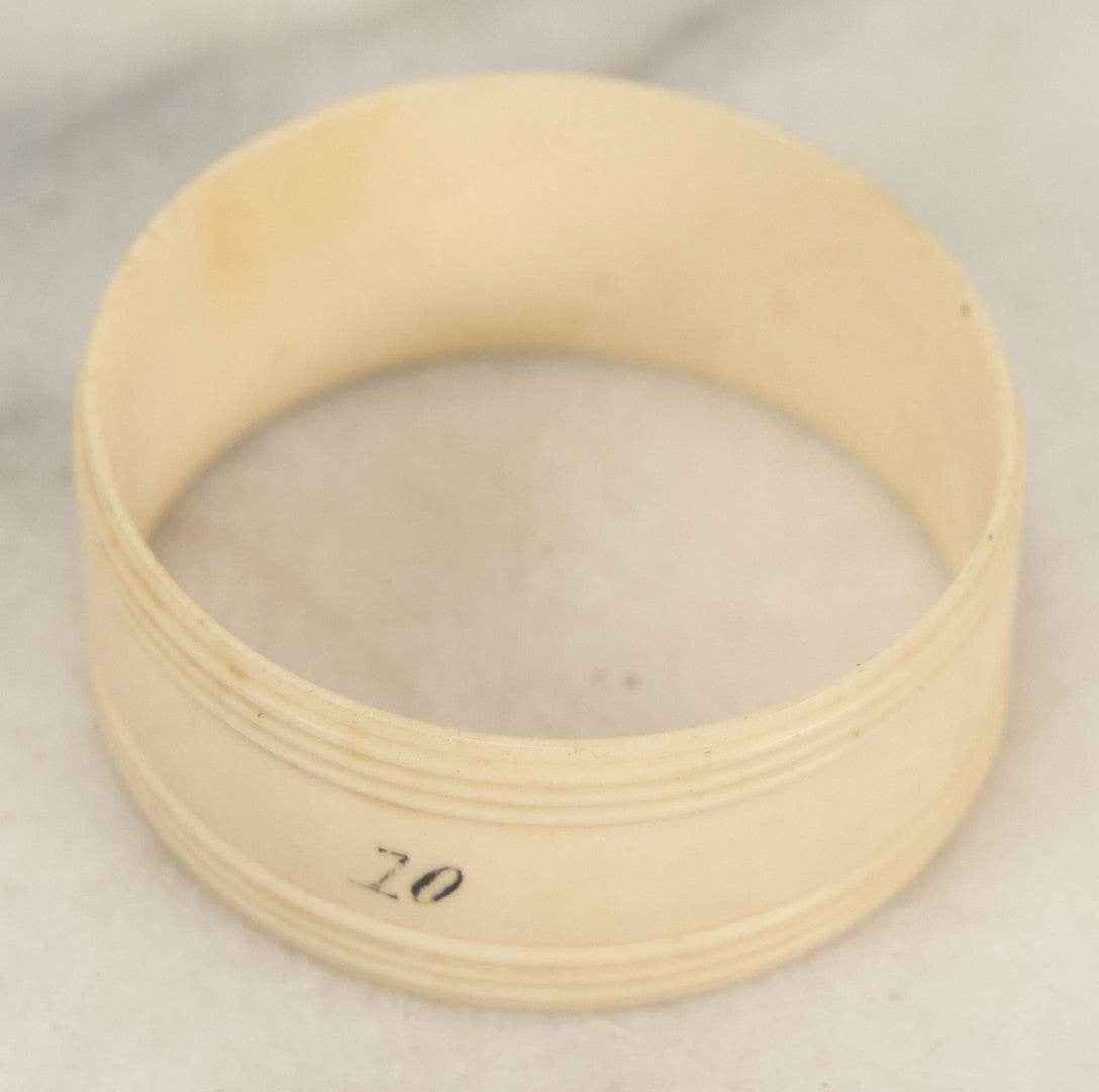 Lot 051 - Antique Carved Bone Scrimshaw Napkin Ring, Numbered "10", Decorative Tableware