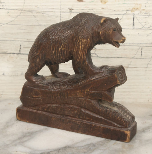 Lot 054 - Antique Hand-Carved Wooden Bear Figurine, Rustic Folk Art Sculpture Fragment