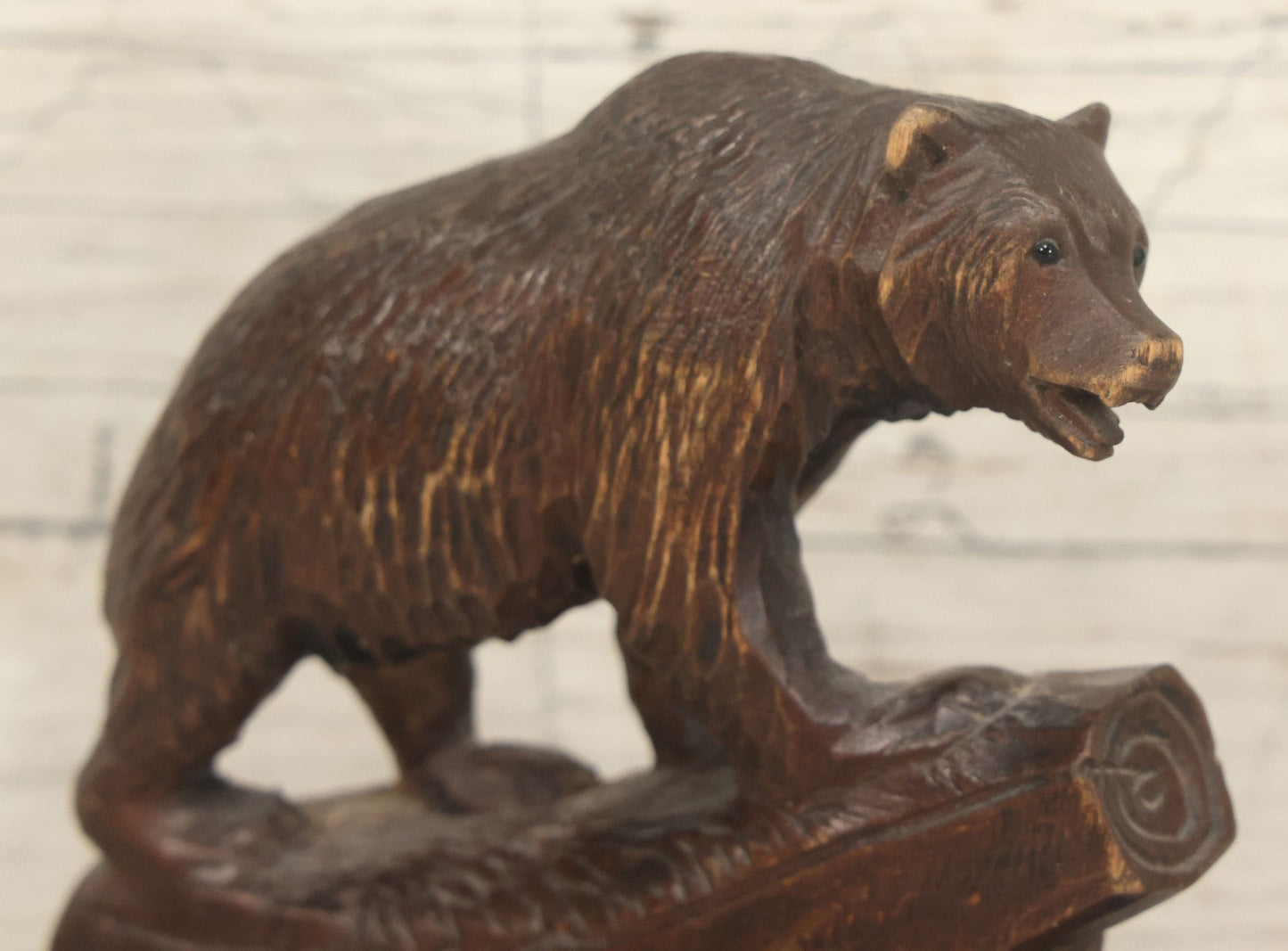 Lot 054 - Antique Hand-Carved Wooden Bear Figurine, Rustic Folk Art Sculpture Fragment