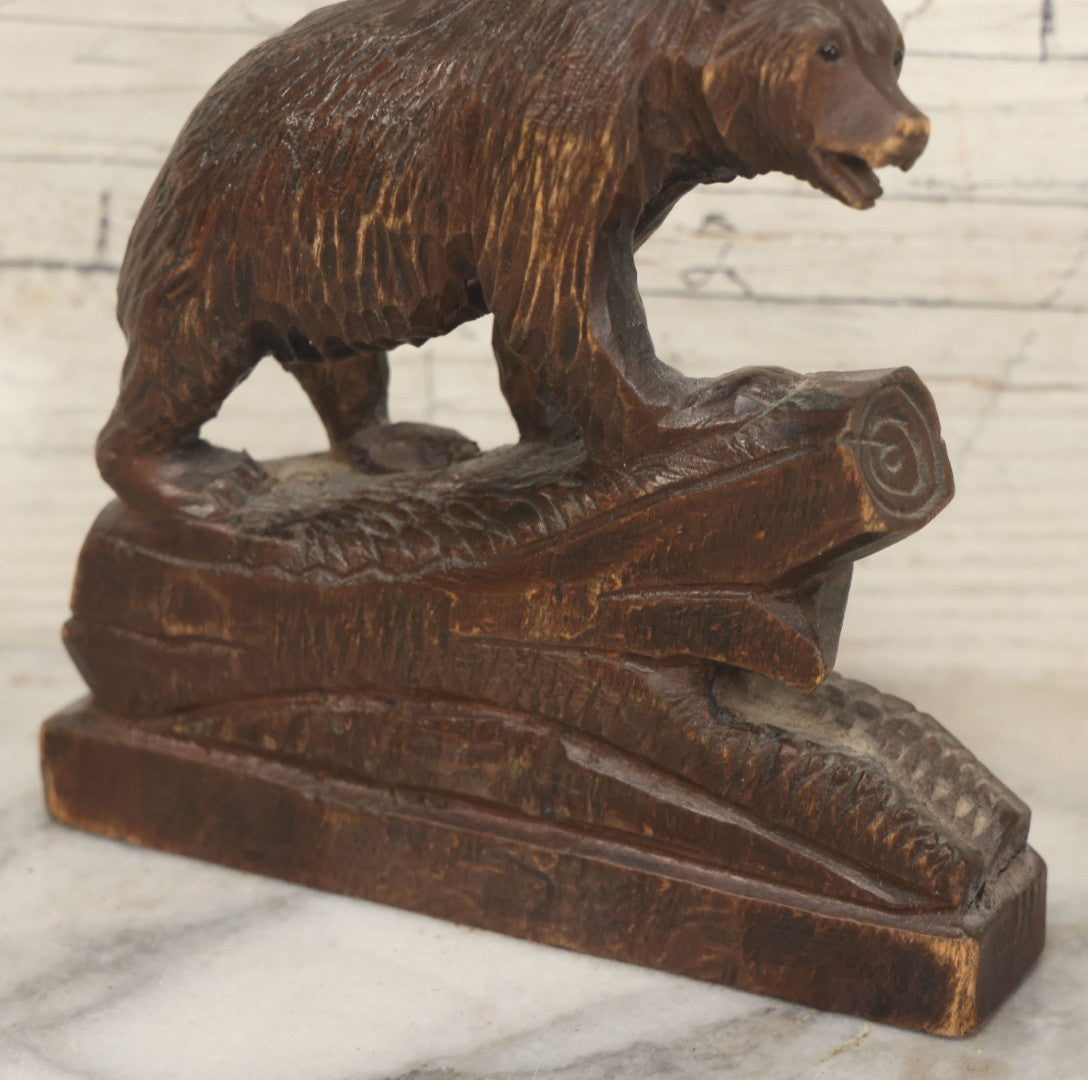 Lot 054 - Antique Hand-Carved Wooden Bear Figurine, Rustic Folk Art Sculpture Fragment