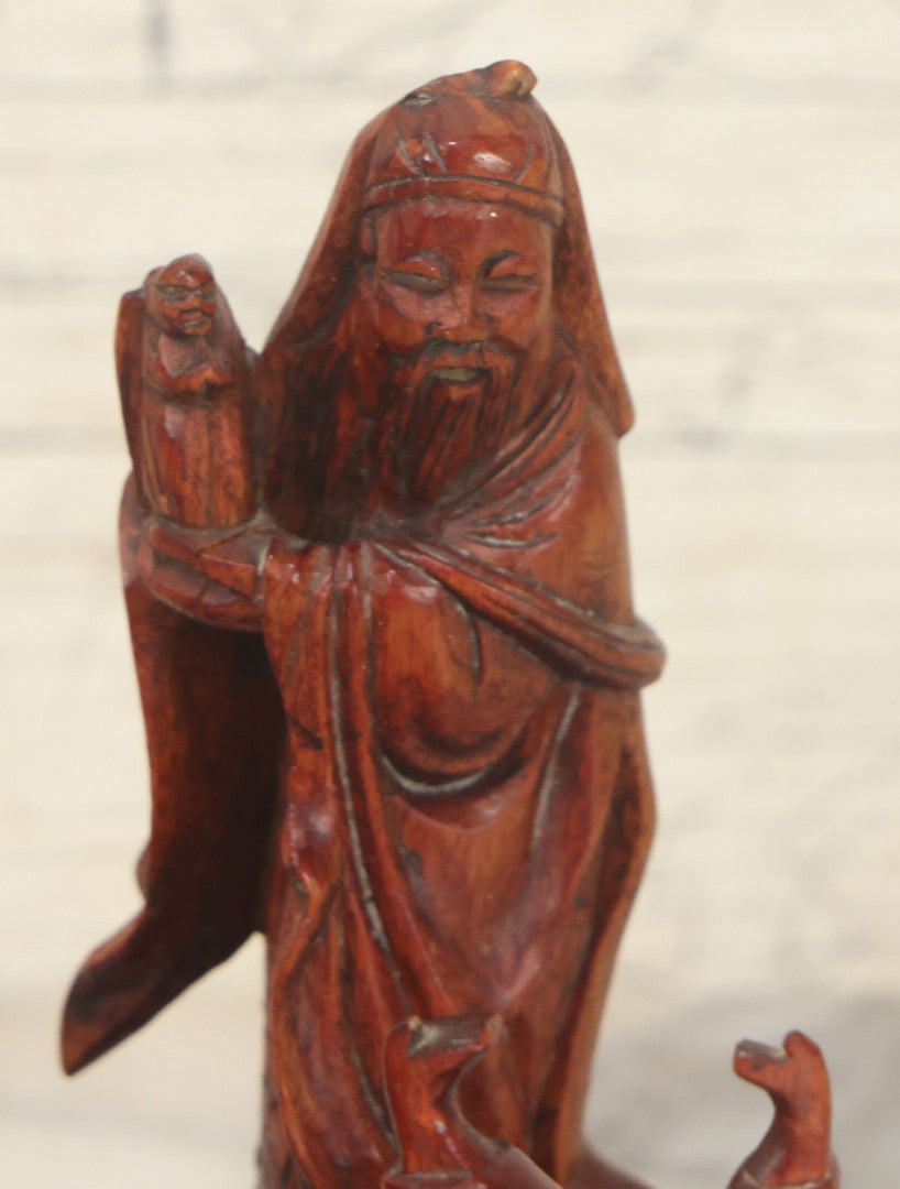 Lot 061 - Grouping Of Five Of Vintage Hand-Carved Wooden Figurines, Including Asian, African, And Folk Art Pieces, Monkeys, Buddha, Etc