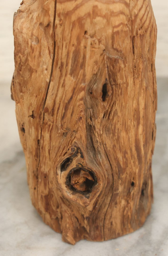 Lot 063 - Pair Of Antique Hand-Carved Wooden Pieces, Rustic Folk Art, One Featuring A Carved Native Face, Another A Vase