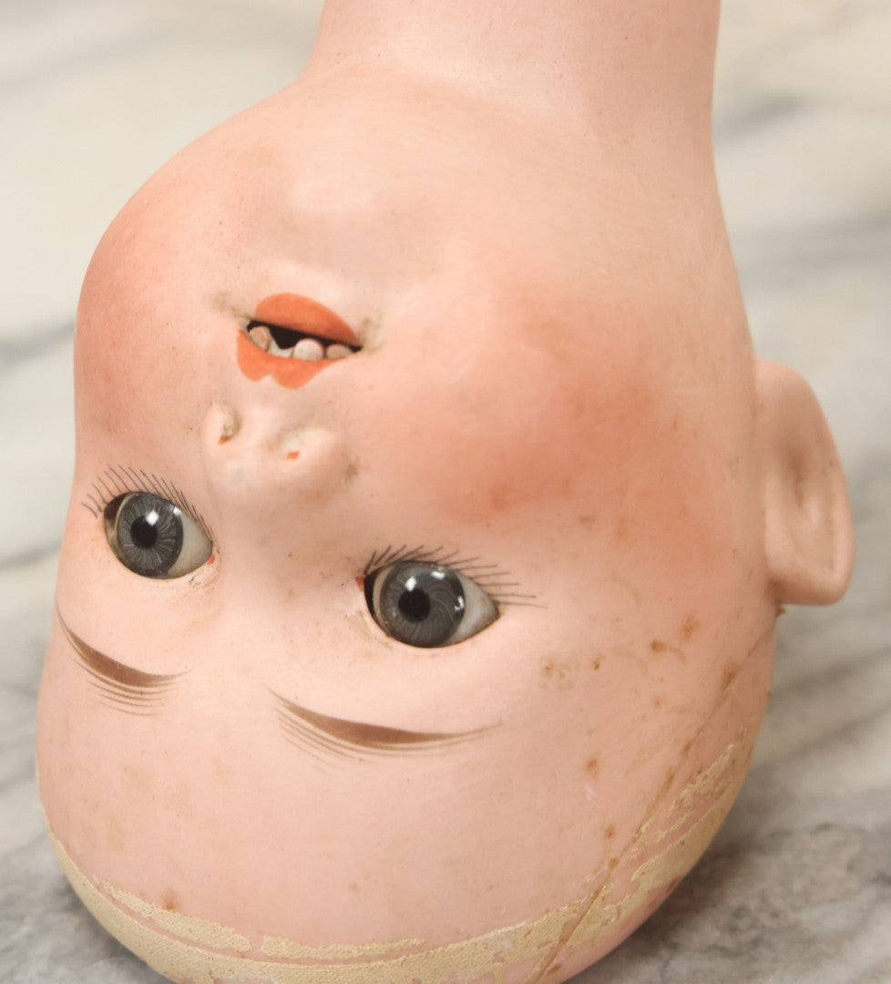 Lot 064 - Pair Of Antique Porcelain Doll Heads With Glass Eyes, Note Cracks, Missing Parts, And Age Wear, Armand Marseille 1894 & Limbach Wally