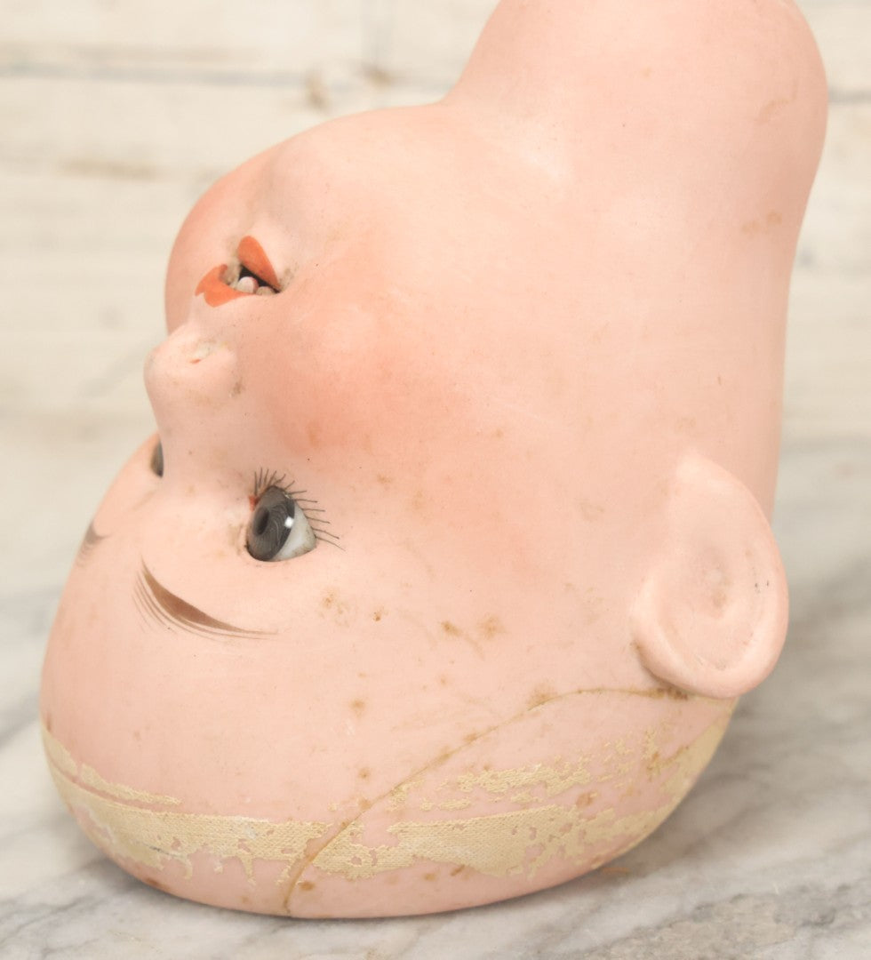 Lot 064 - Pair Of Antique Porcelain Doll Heads With Glass Eyes, Note Cracks, Missing Parts, And Age Wear, Armand Marseille 1894 & Limbach Wally