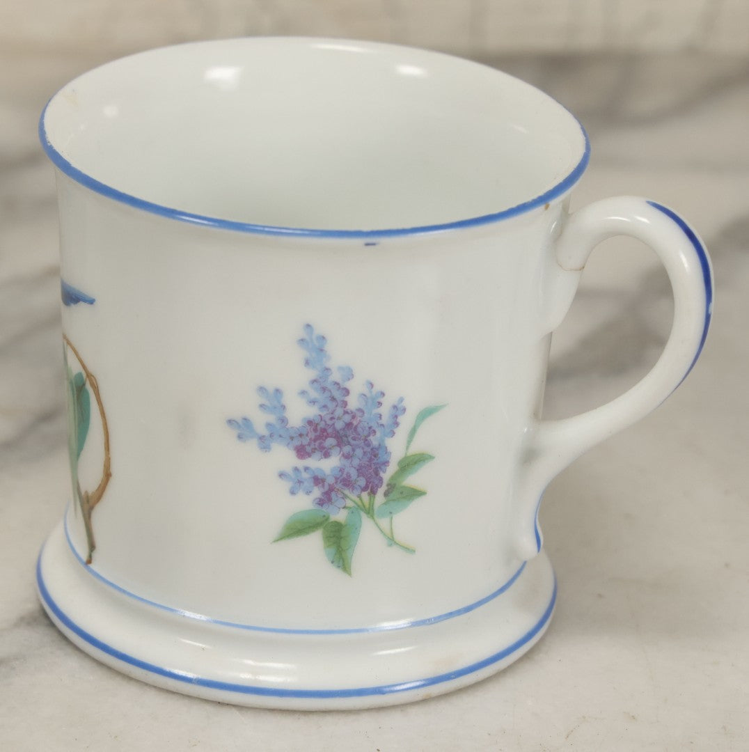 Lot 067 - Antique Hand-Painted Porcelain Mug, Blue Bird On Branch