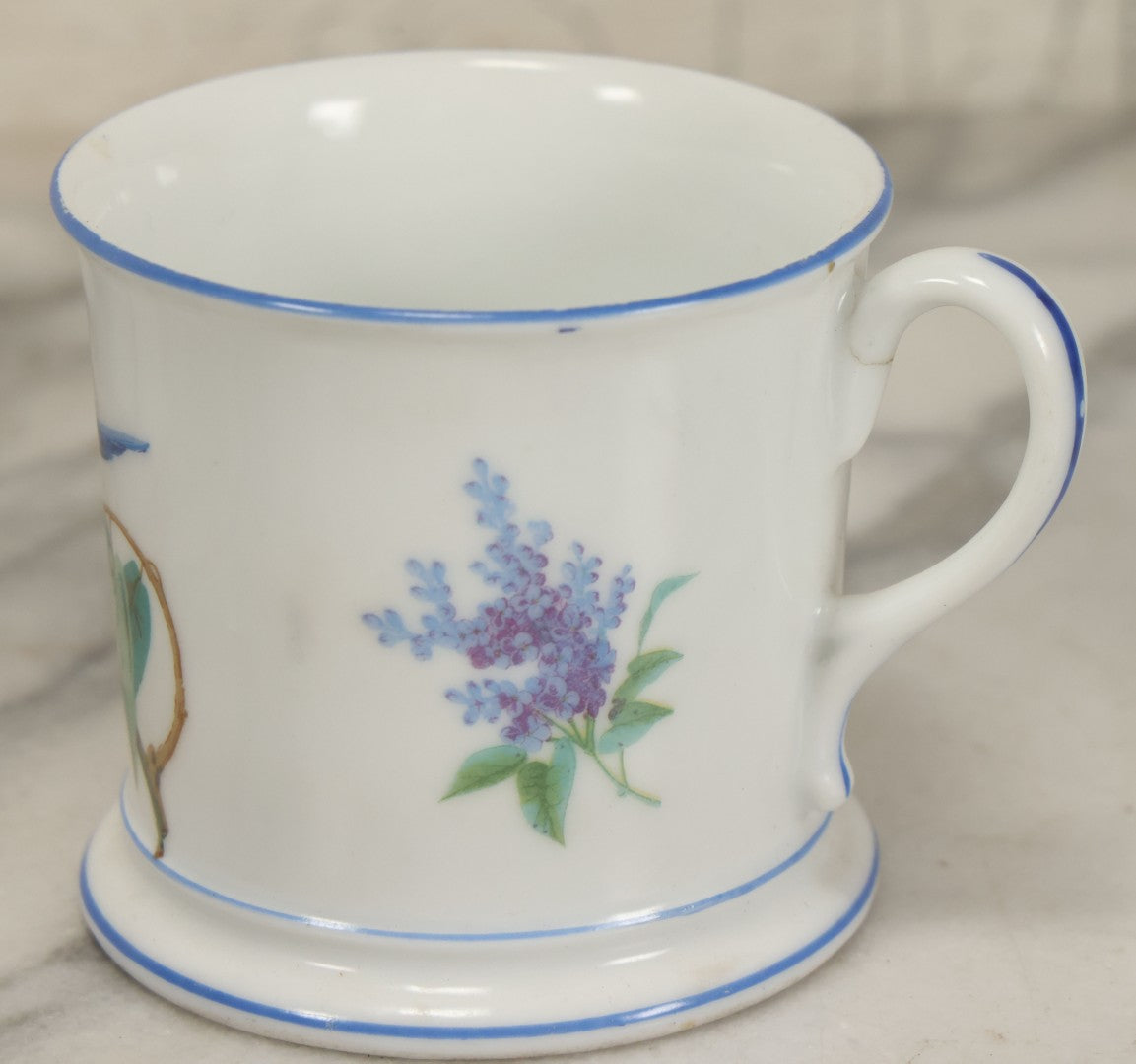 Lot 067 - Antique Hand-Painted Porcelain Mug, Blue Bird On Branch