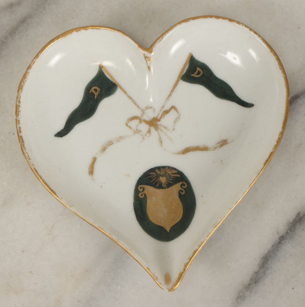 Lot 068 - Antique Heart-Shaped Porcelain Trinket Dish, Dartmouth College, New Hampshire, Gilded Rim