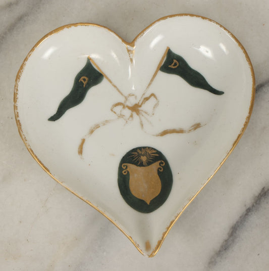 Lot 068 - Antique Heart-Shaped Porcelain Trinket Dish, Dartmouth College, New Hampshire, Gilded Rim