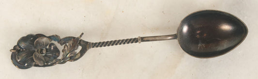Lot 072 - Antique Art Nouveau Sterling Silver Spoon With Pansy Flower Handle, Twisted Stem Design