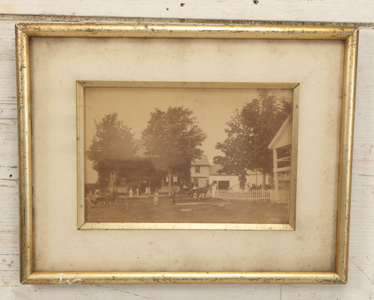 Lot 077 - Antique Framed Photo Of A New England Farmhouse With Family, Children In The Yard, Horses And Carriages, Likely From New Hampshire, 13-1/4" x 10-3/8"