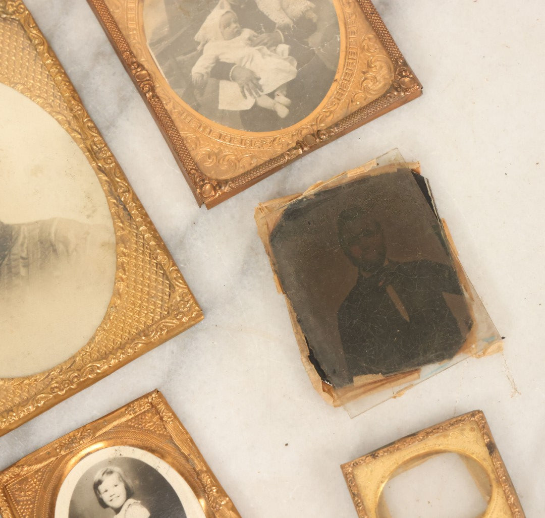Lot 091 - Grouping Of Miscellaneous Hard Image Daguerreotype Case Parts Including Frames, Brass Mats, Glass Preservers, 8+ Pieces, As Found
