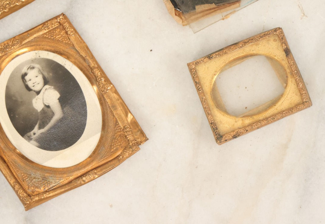 Lot 091 - Grouping Of Miscellaneous Hard Image Daguerreotype Case Parts Including Frames, Brass Mats, Glass Preservers, 8+ Pieces, As Found
