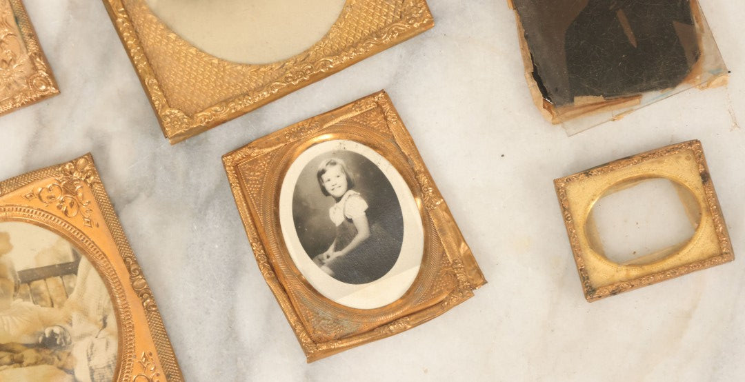 Lot 091 - Grouping Of Miscellaneous Hard Image Daguerreotype Case Parts Including Frames, Brass Mats, Glass Preservers, 8+ Pieces, As Found