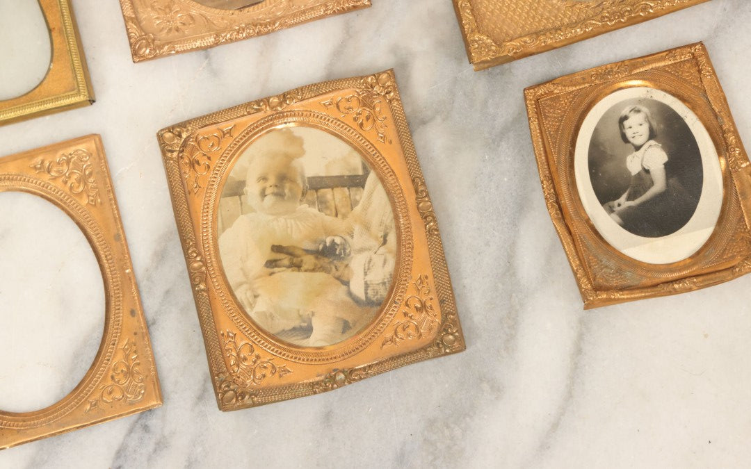 Lot 091 - Grouping Of Miscellaneous Hard Image Daguerreotype Case Parts Including Frames, Brass Mats, Glass Preservers, 8+ Pieces, As Found