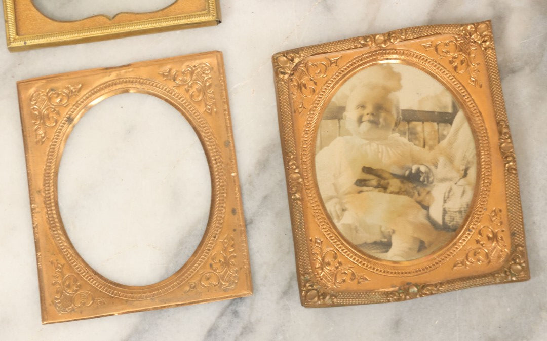 Lot 091 - Grouping Of Miscellaneous Hard Image Daguerreotype Case Parts Including Frames, Brass Mats, Glass Preservers, 8+ Pieces, As Found
