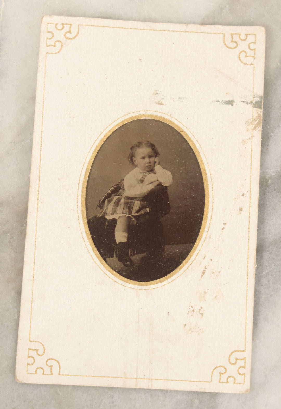 Lot 092 - Grouping Of Four Antique Tintype Photographs, Two Of Young Girls, One Woman, And A Young Man With Identification