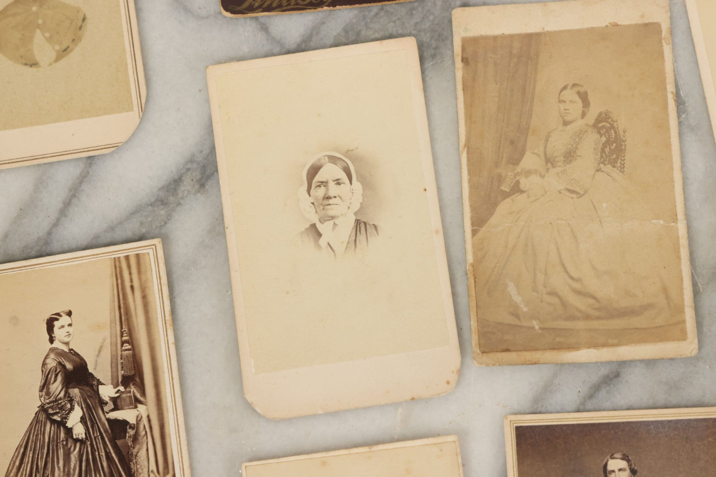 Lot 093 - Grouping Of 22 Assorted Carte De Visite C.D.V. Photographs Of Men, Women, And Children, Including Woman Holding Book, Group Of Four Youths, Etc