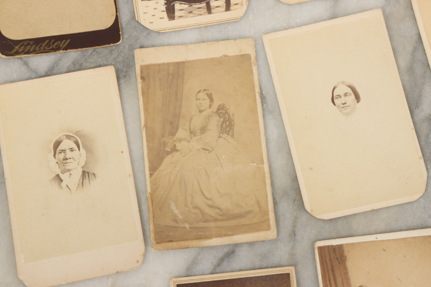 Lot 093 - Grouping Of 22 Assorted Carte De Visite C.D.V. Photographs Of Men, Women, And Children, Including Woman Holding Book, Group Of Four Youths, Etc