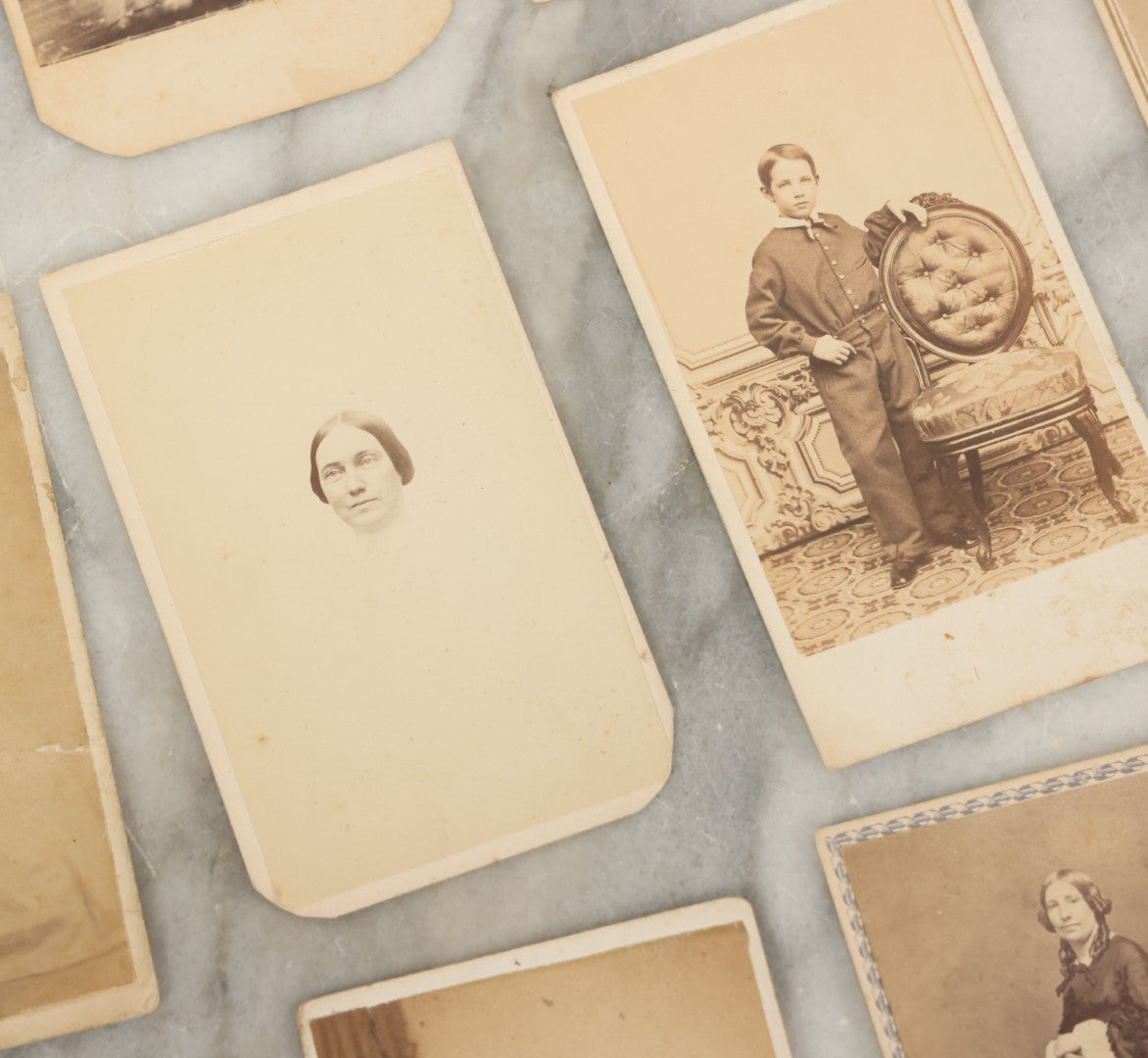 Lot 093 - Grouping Of 22 Assorted Carte De Visite C.D.V. Photographs Of Men, Women, And Children, Including Woman Holding Book, Group Of Four Youths, Etc
