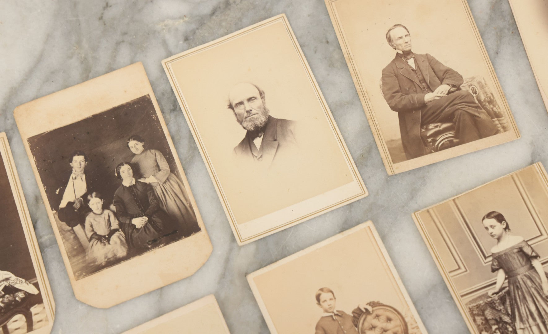Lot 093 - Grouping Of 22 Assorted Carte De Visite C.D.V. Photographs Of Men, Women, And Children, Including Woman Holding Book, Group Of Four Youths, Etc