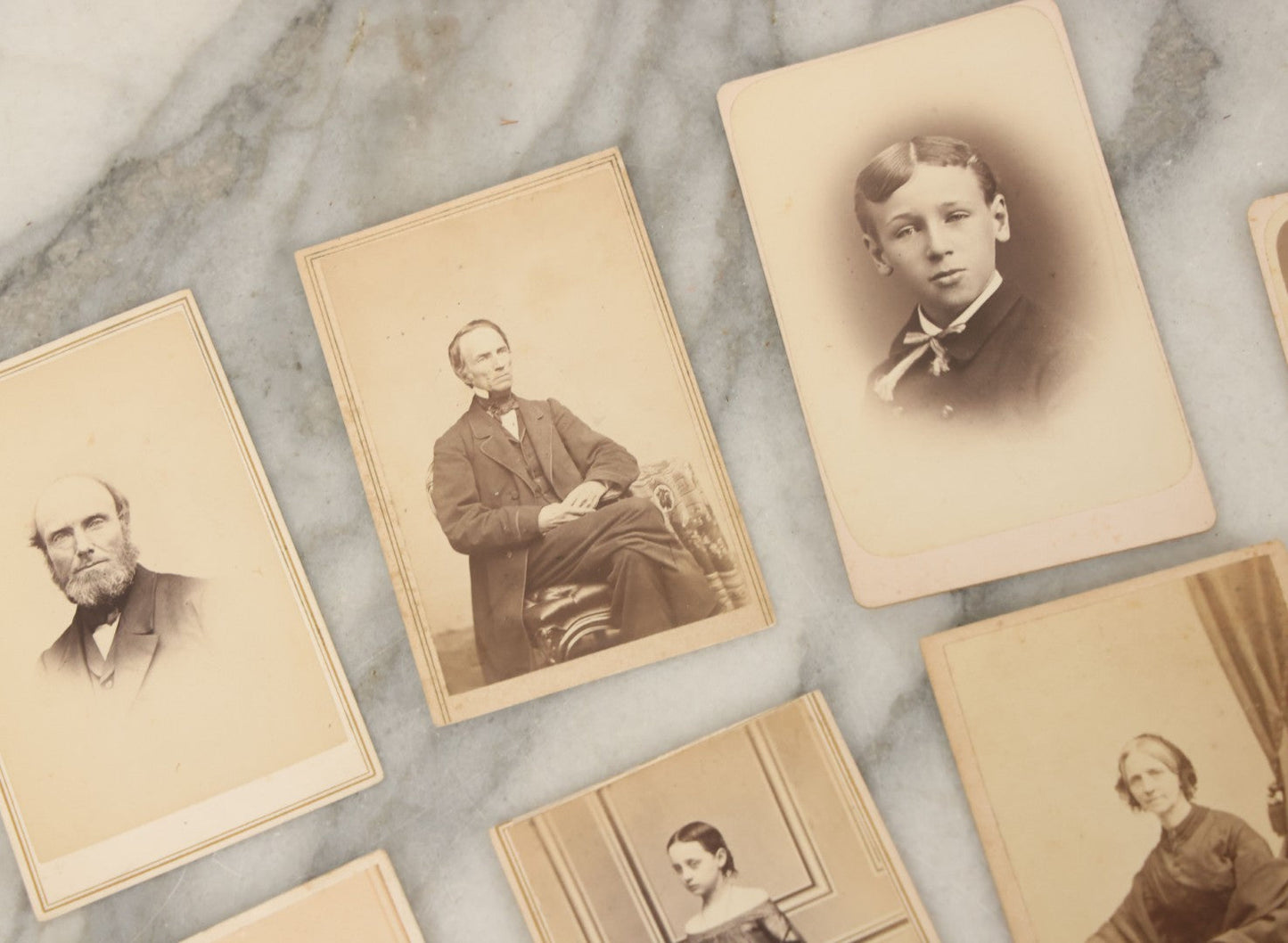Lot 093 - Grouping Of 22 Assorted Carte De Visite C.D.V. Photographs Of Men, Women, And Children, Including Woman Holding Book, Group Of Four Youths, Etc