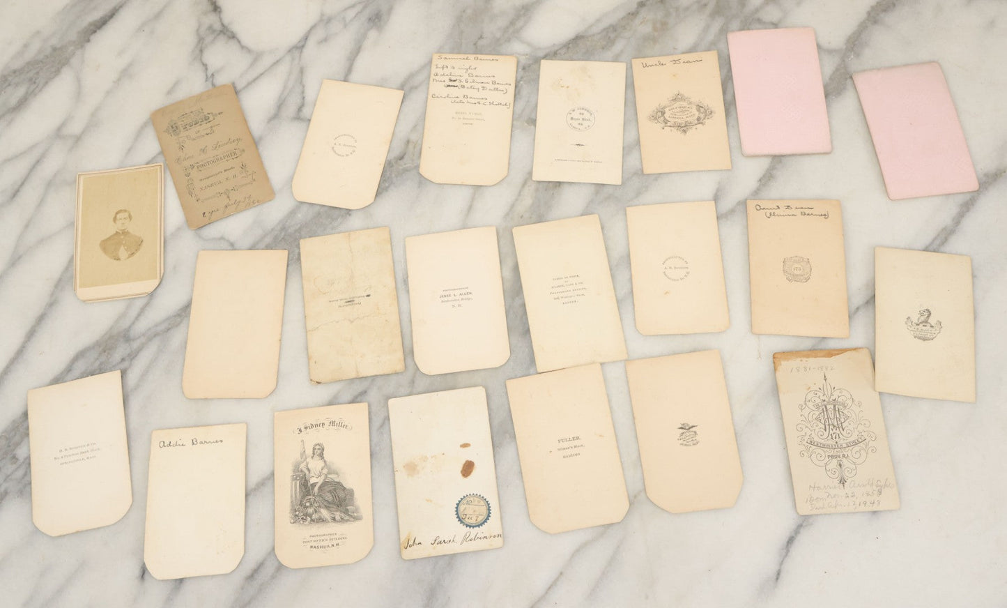 Lot 093 - Grouping Of 22 Assorted Carte De Visite C.D.V. Photographs Of Men, Women, And Children, Including Woman Holding Book, Group Of Four Youths, Etc