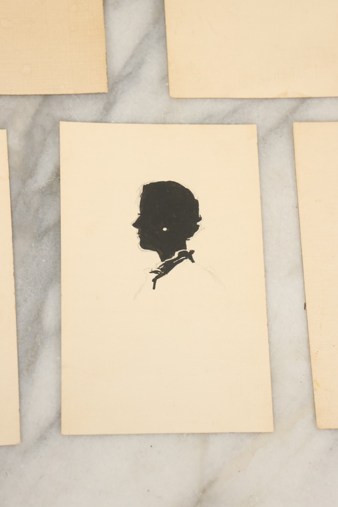 Lot 094 - Grouping Of Seven Vintage Hand Painted Silhouettes Of The Shattuck Family Of Hillsborough, New Hampshire, Painted By Elizabeth Morse Walsh, 1937