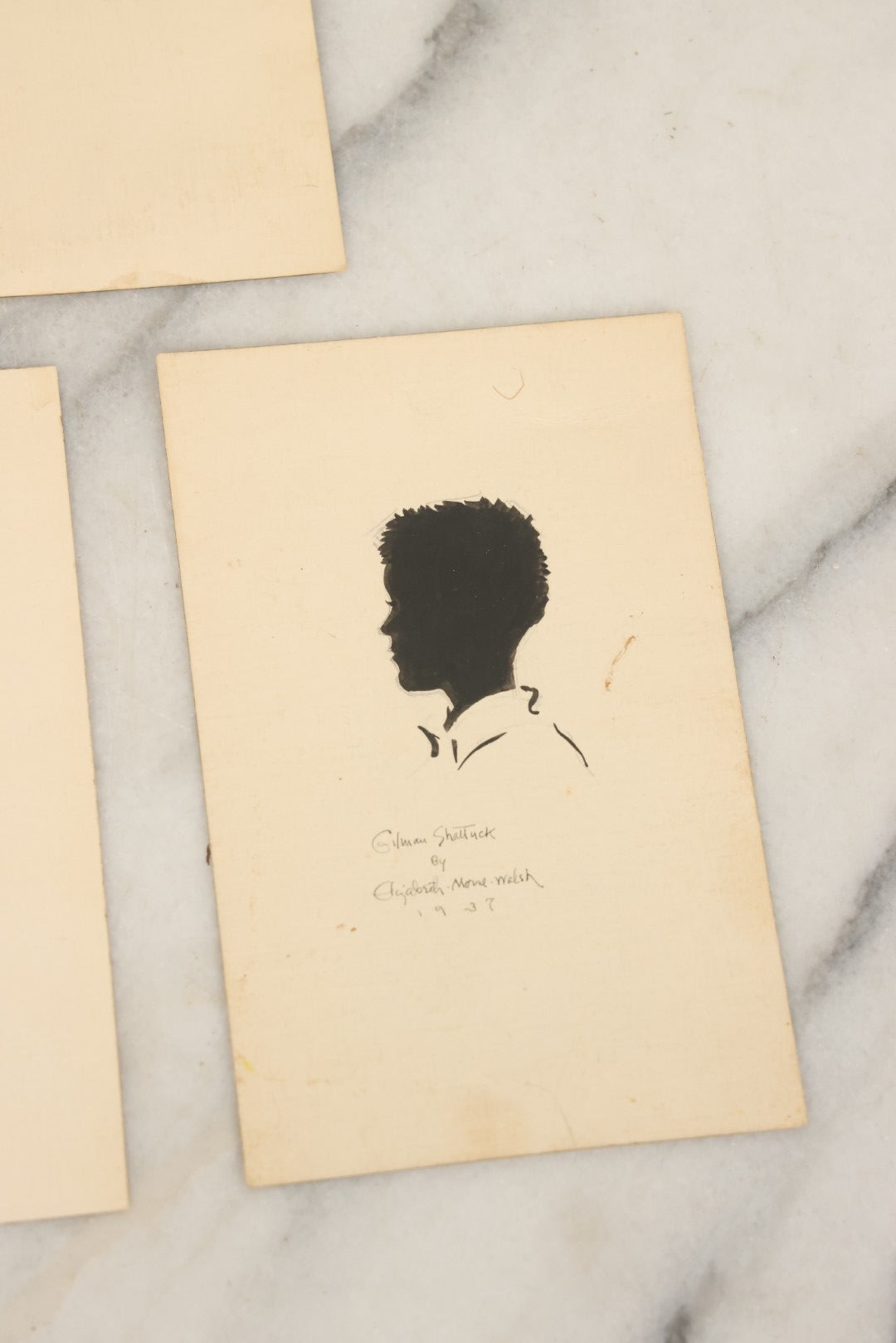 Lot 094 - Grouping Of Seven Vintage Hand Painted Silhouettes Of The Shattuck Family Of Hillsborough, New Hampshire, Painted By Elizabeth Morse Walsh, 1937