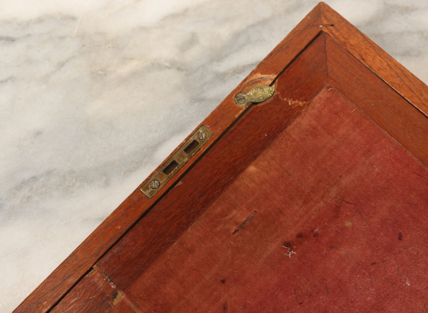 Lot 096 - Antique Lift Top Writing Lap Desk With Interior Compartments, Red Felt, With Original Inkwell