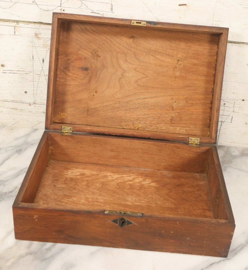 Lot 097 - Antique Wooden Eastlake Decorated Document Box With Engraved Details, Gold, Black Paint, Hinged Lid
