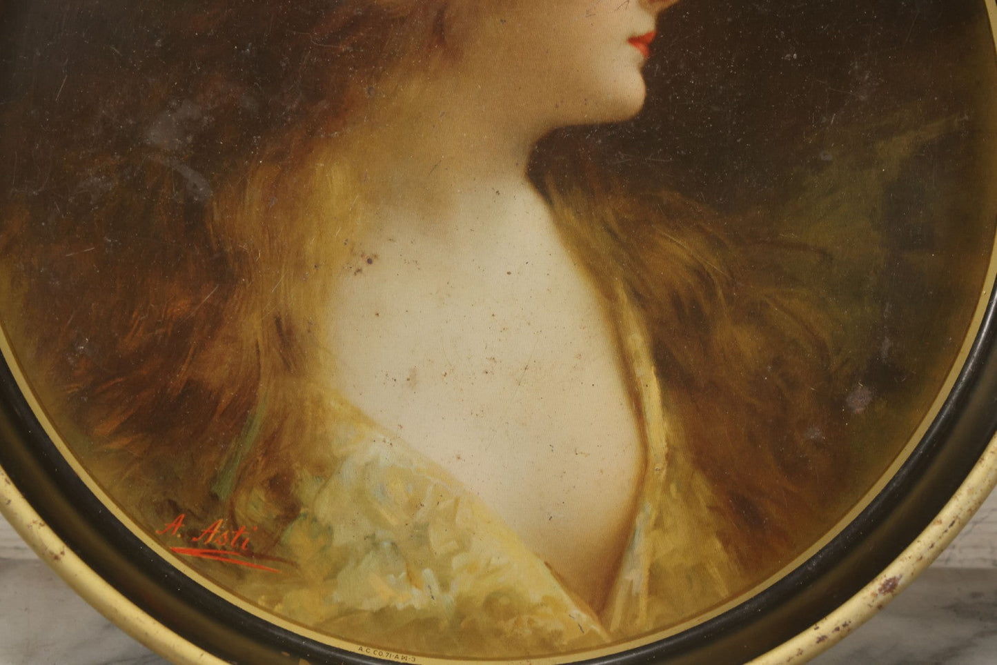 Lot 100 - Vintage Dobler Brewing Company Tin Lithograph Beer Tray With Beautiful Woman, Albany, New York, After A. Asti, 13-1/4" Diameter