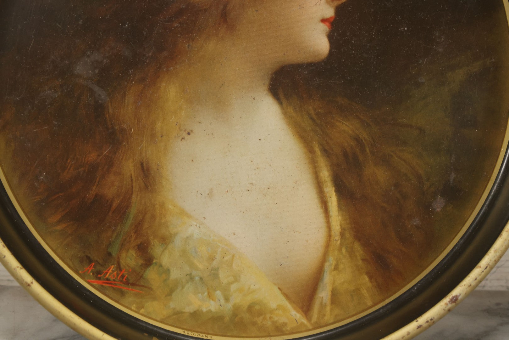 Lot 100 - Vintage Dobler Brewing Company Tin Lithograph Beer Tray With Beautiful Woman, Albany, New York, After A. Asti, 13-1/4" Diameter
