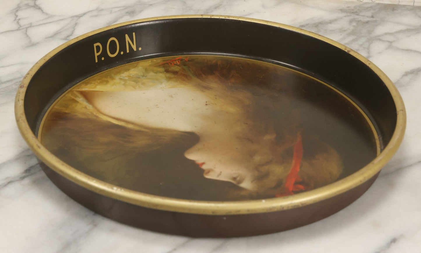 Lot 100 - Vintage Dobler Brewing Company Tin Lithograph Beer Tray With Beautiful Woman, Albany, New York, After A. Asti, 13-1/4" Diameter